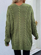 Woven Right Cable-Knit Open Front Cardigan with Front Pockets