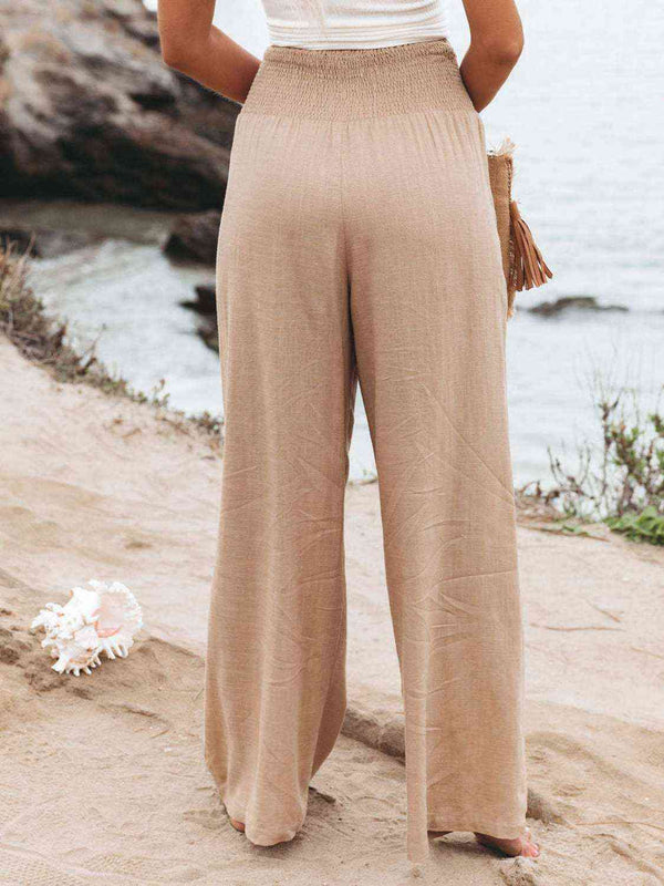 Smocked Waist Wide Leg Pants