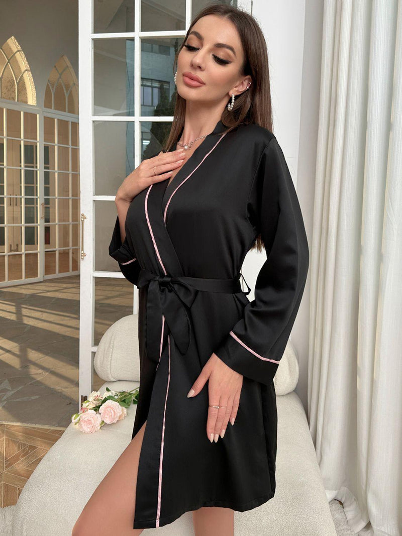 Tie Waist Surplice Neck Robe - DeliveringBody