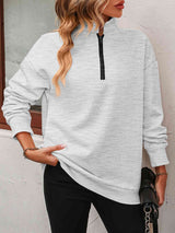 Zip-Up Dropped Shoulder Sweatshirt