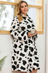 Plus Size Printed Tie Waist Robe with Pocket