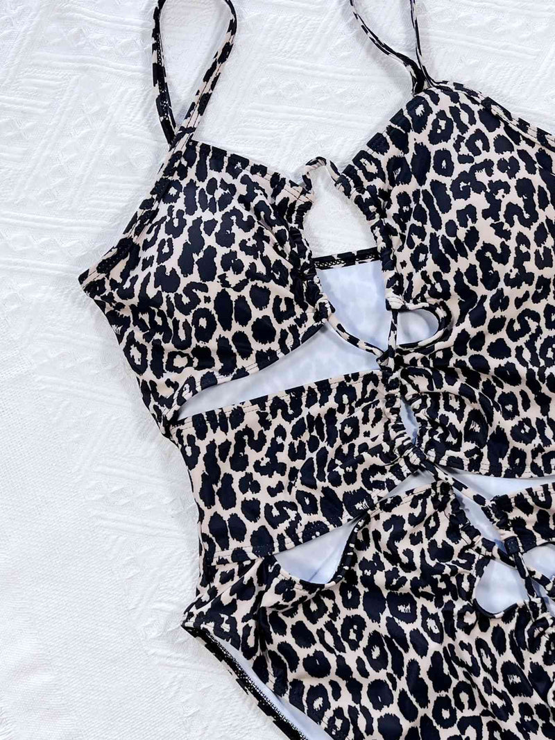 Leopard Cutout Tied One-Piece Swimsuit