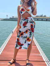 Floral Halter Neck Top and Slit Skirt Set - DeliveringBody