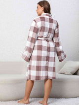 Plus Size Plaid Tie Front Robe with Pockets