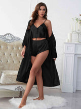 Satin V-Neck Cami, Shorts, and Belted Robe Pajama Set