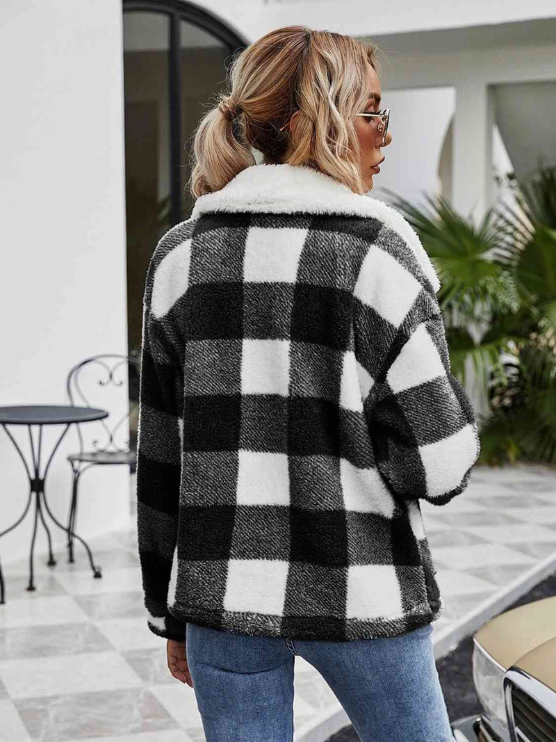 Plaid Zip-Up Collared Jacket