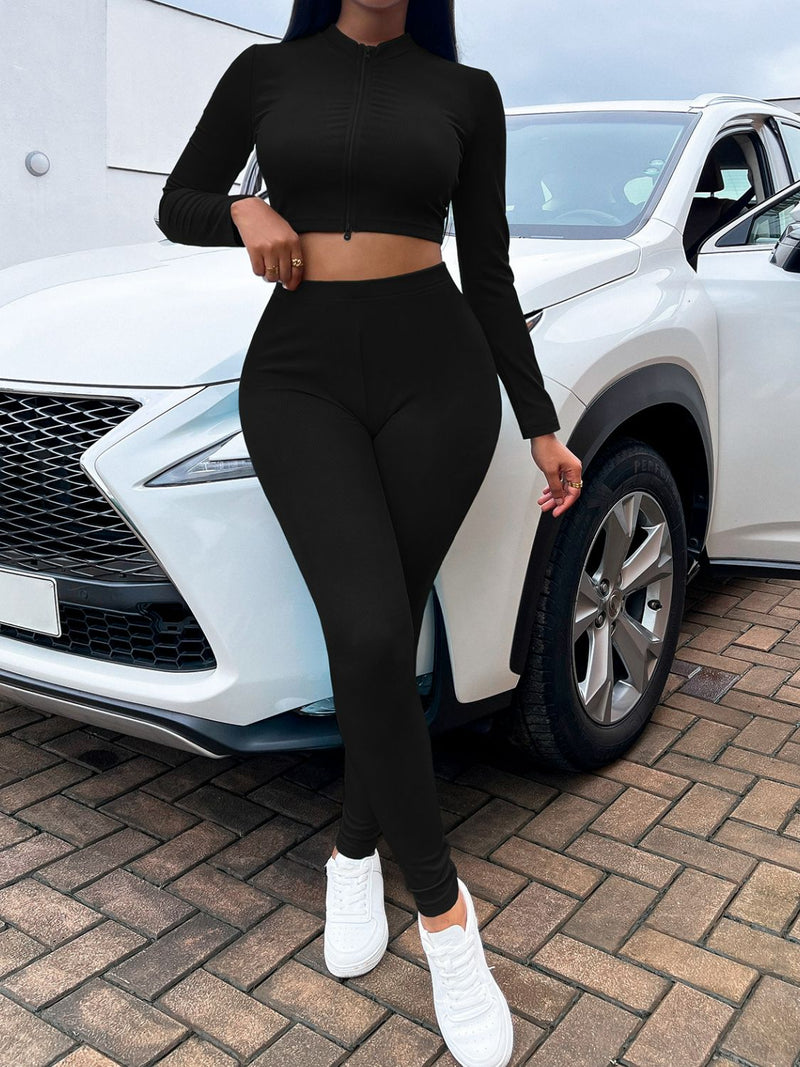 Zip Up Crop Top and Leggings Set - DeliveringBody