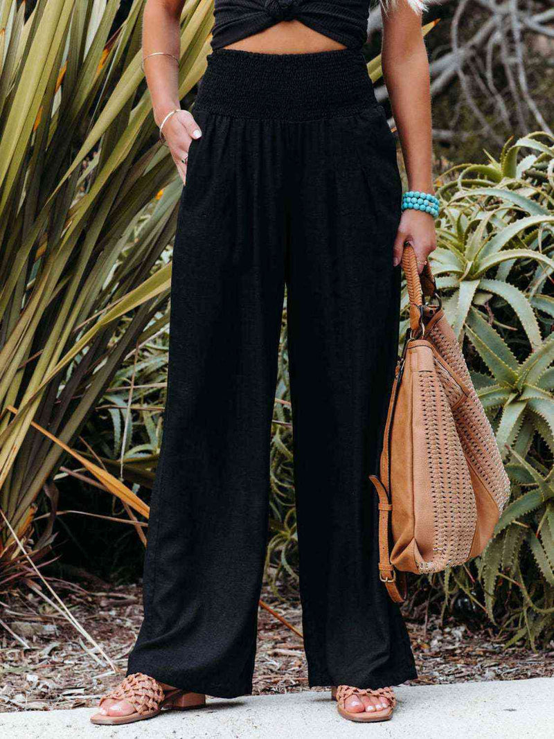 Smocked Waist Wide Leg Pants