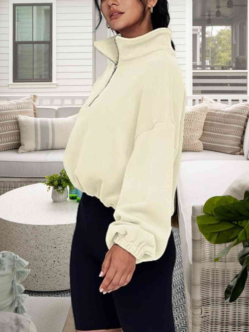 Half-Zip Collared Drop Shoulder Sweatshirt