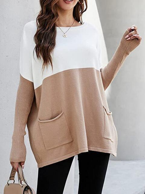 Two Tone Pullover Sweater with Pockets