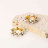 Pearl Rhinestone C-Hoop Earrings