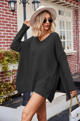 V-Neck Slit Exposed Seam Sweater