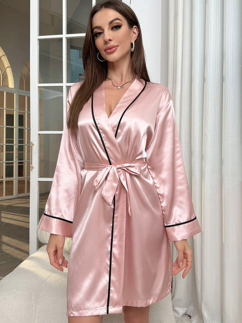 Tie Waist Surplice Neck Robe - DeliveringBody