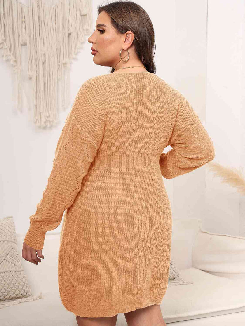 Plus Size Dropped Shoulder Long Sleeve Knit Mini Dress