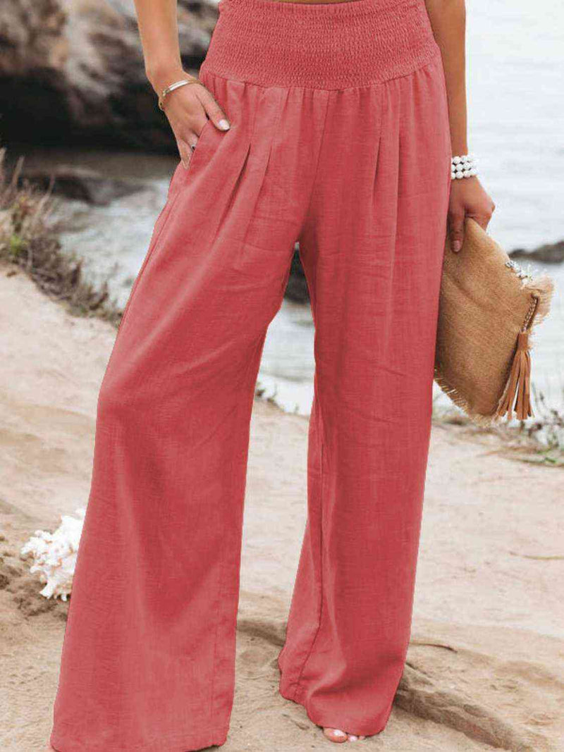 Smocked Waist Wide Leg Pants