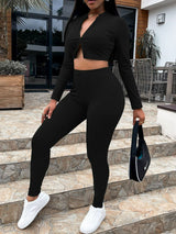 Zip Up Crop Top and Leggings Set - DeliveringBody