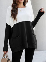 Two Tone Pullover Sweater with Pockets