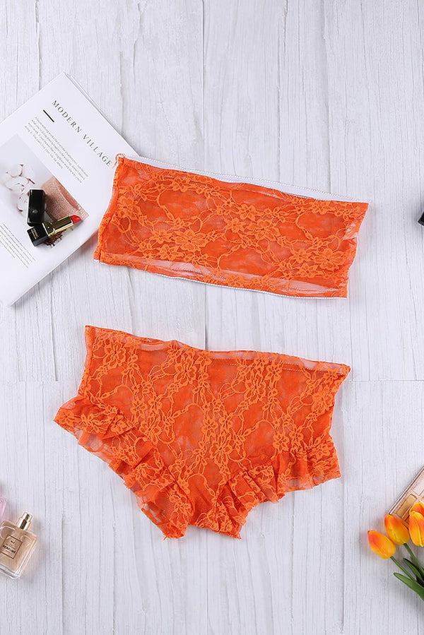 Lace Tube Top and Frill Trim Panty Lingerie Set - DeliveringBody