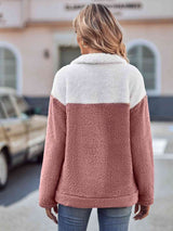 Two-Tone Dropped Shoulder Teddy Sweatshirt