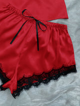 Lace Trim Cami, Shorts, Eye Mask, Scrunchie, and Bag Pajama Set - DeliveringBody