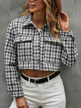 Plaid Button Up Collared Neck Long Sleeve Jacket